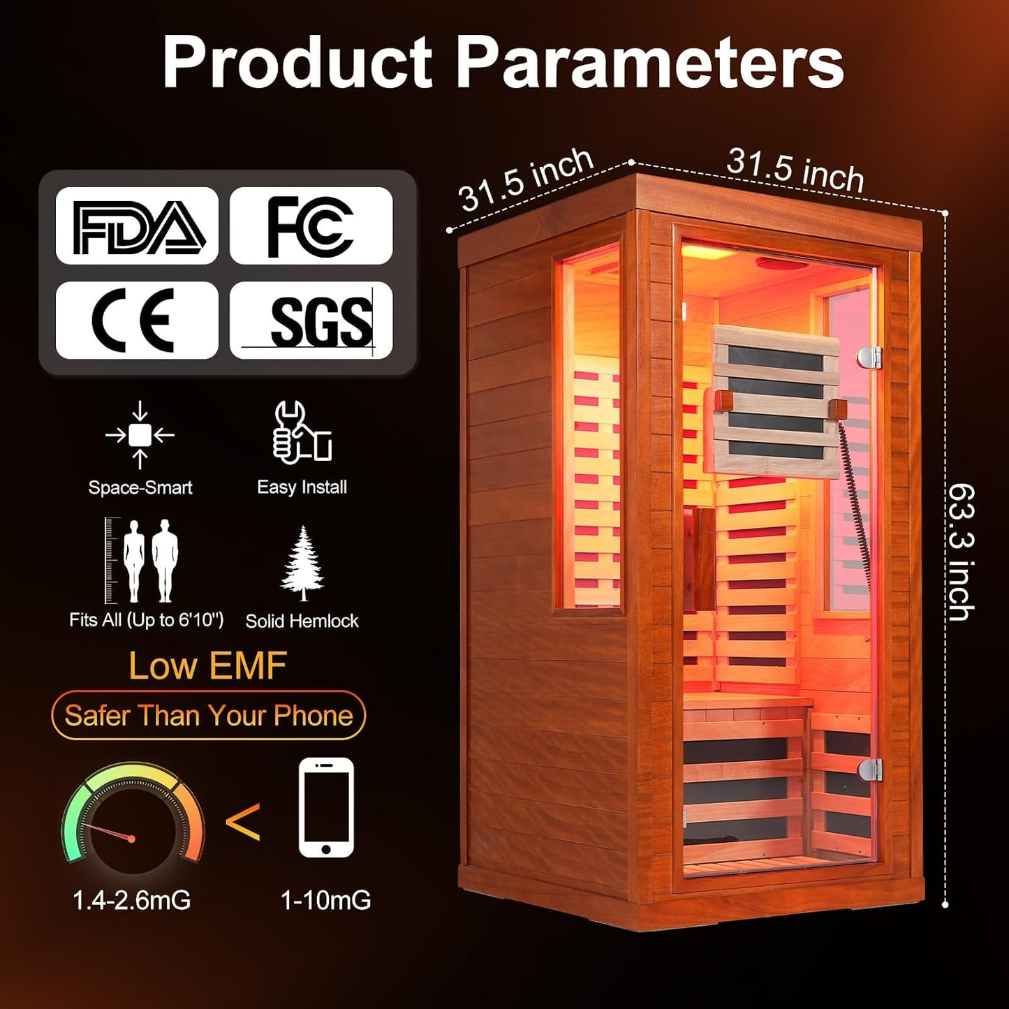 Canadian Hemlock Infrared Sauna with Red Light Therapy