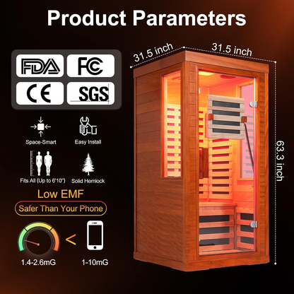 Canadian Hemlock Infrared Sauna with Red Light Therapy