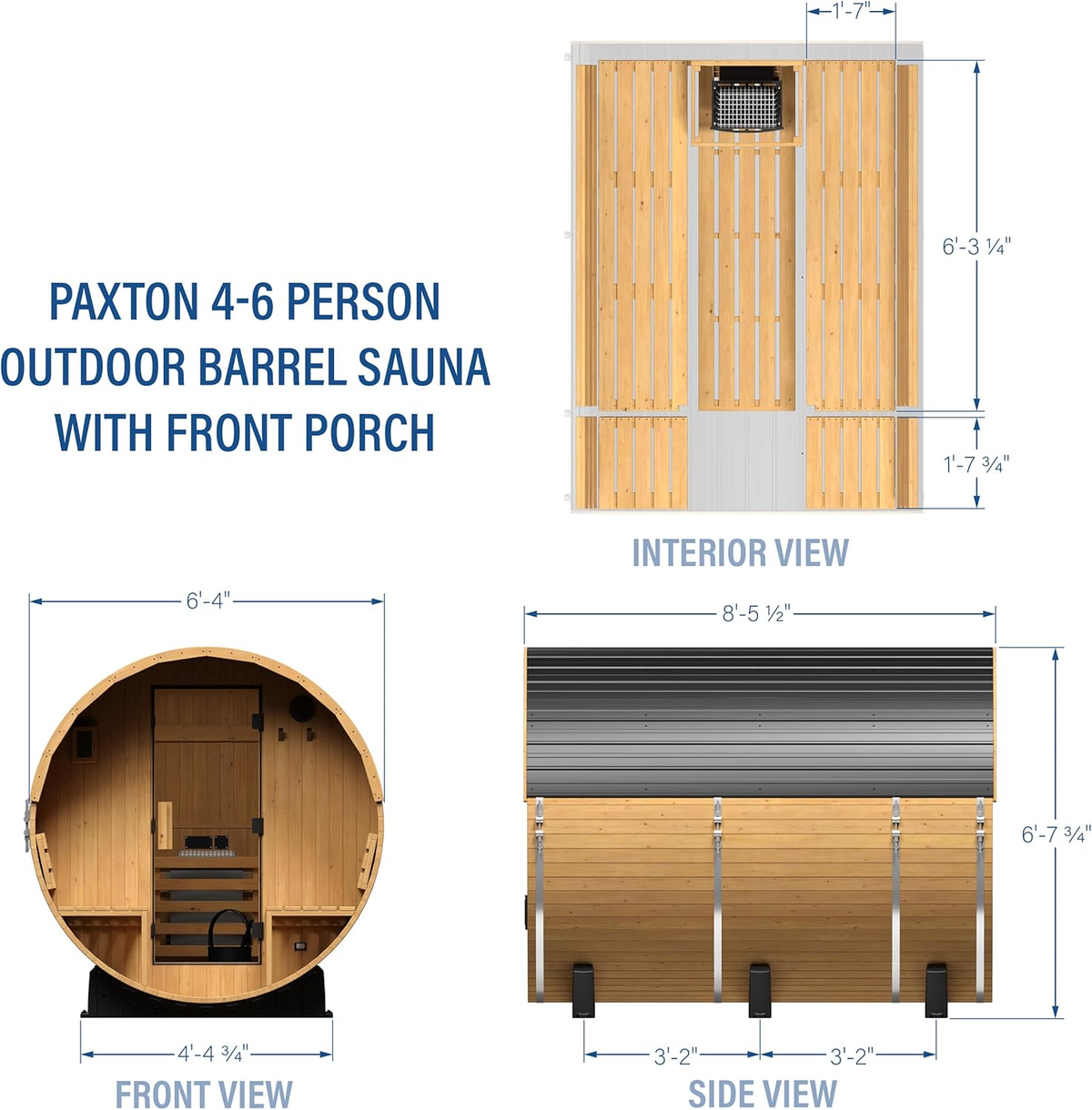 Paxton 4–6 Person Cedar Outdoor Barrel Sauna