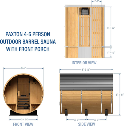 Paxton 4–6 Person Cedar Outdoor Barrel Sauna