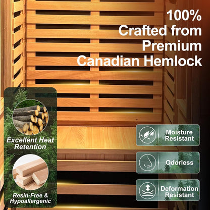 Infrared Sauna with Fda-Certified 660Nm & 850Nm Red Light Therapy | Full Spectrum, 1.4 Mg Ultra Low EMF, Fast Heat-Up, Canadian Hemlock, 7 Carbon Fiber Heaters, Easy Assembly, 1170W 110V