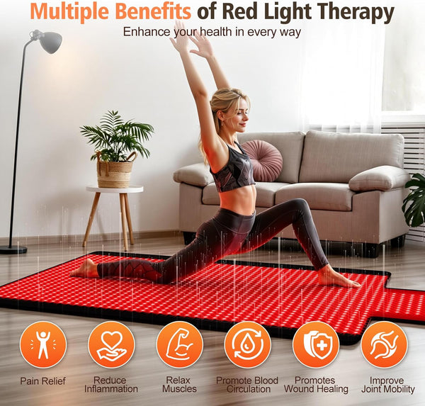 Red Light Therapy Mat for Full Body, Red Light Therapy Blanket, 2 in 1 Leds (660Nm & 850Nm) Leds for Home Use, 3 Modes & Adjustable Timer, 76.8'' X 33.4''