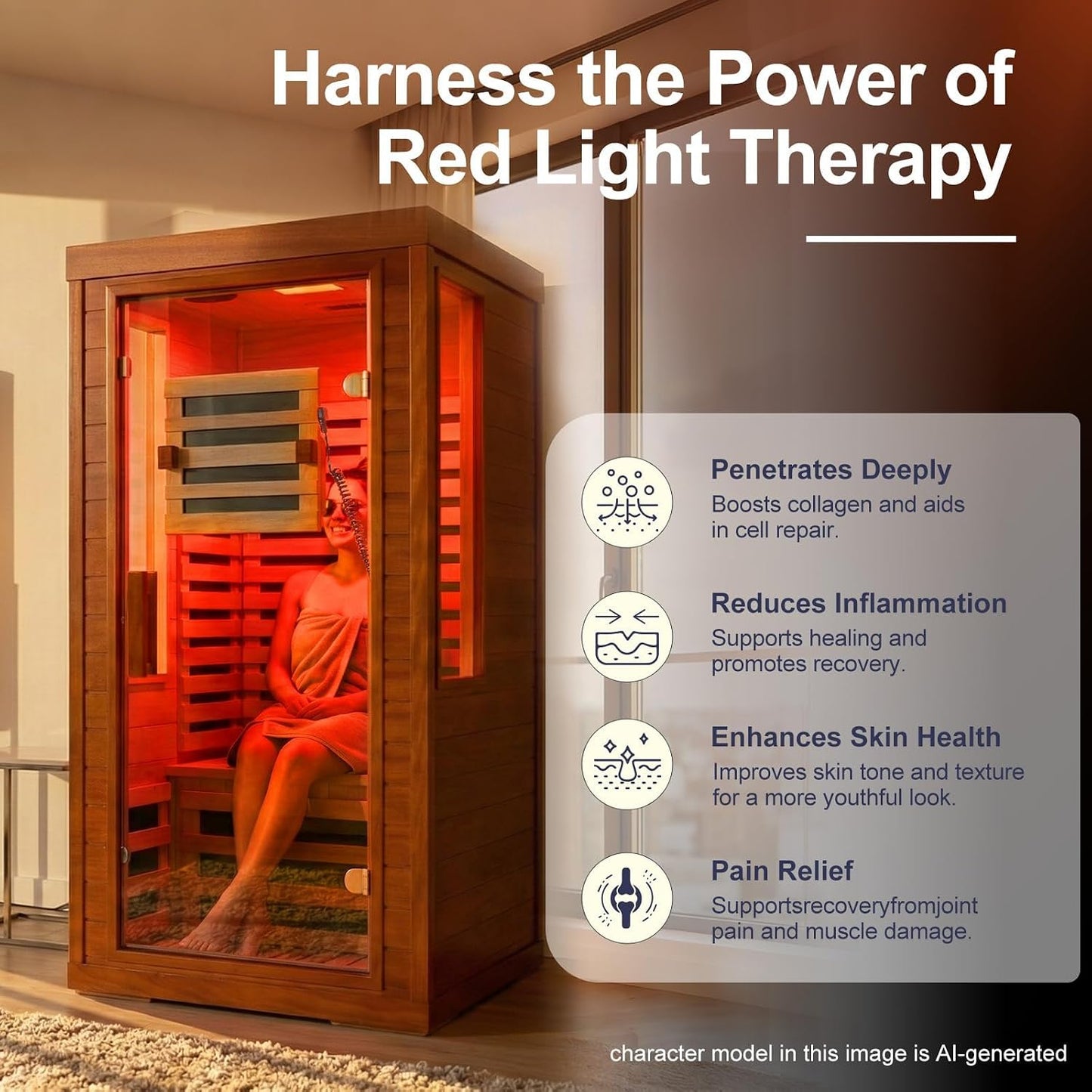 Infrared Sauna with Fda-Certified 660Nm & 850Nm Red Light Therapy | Full Spectrum, 1.4 Mg Ultra Low EMF, Fast Heat-Up, Canadian Hemlock, 7 Carbon Fiber Heaters, Easy Assembly, 1170W 110V