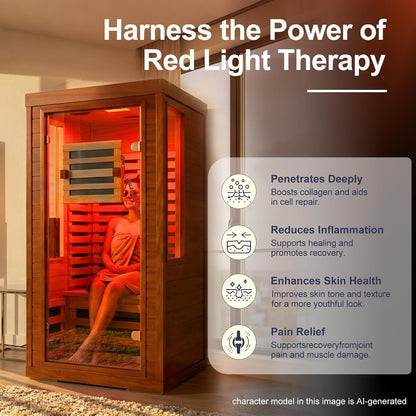 Infrared Sauna with Fda-Certified 660Nm & 850Nm Red Light Therapy | Full Spectrum, 1.4 Mg Ultra Low EMF, Fast Heat-Up, Canadian Hemlock, 7 Carbon Fiber Heaters, Easy Assembly, 1170W 110V